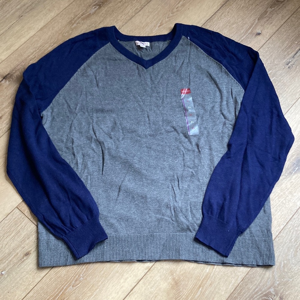 Men’s Blue Gray Merona Sweater Size XL Long Sleeve Pullover Knit Wool Pr…